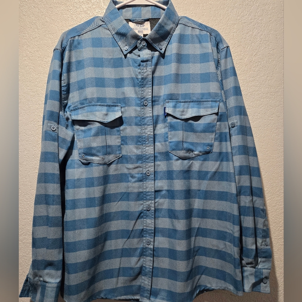 AFTCO Blue Plaid Men's Casual Shirt